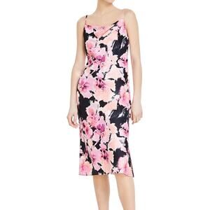 Women’s Size S Bar III Floral Slip Dress Pink Black Midi NWT Y2K